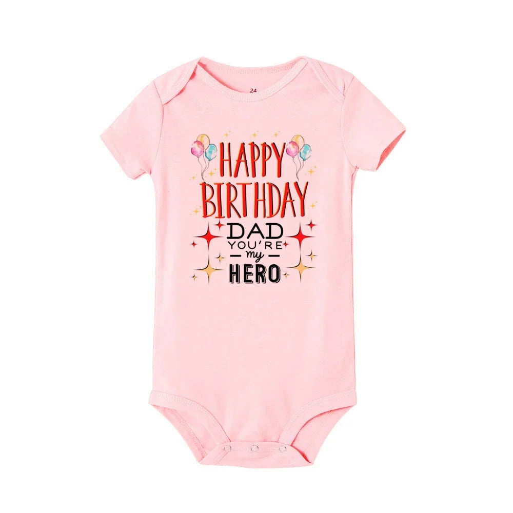 “Happy Birthday Daddy, I Love You” – Adorable Newborn Baby Bodysuit, Short-Sleeve Infant Romper, Perfect Birthday Gift for Dad