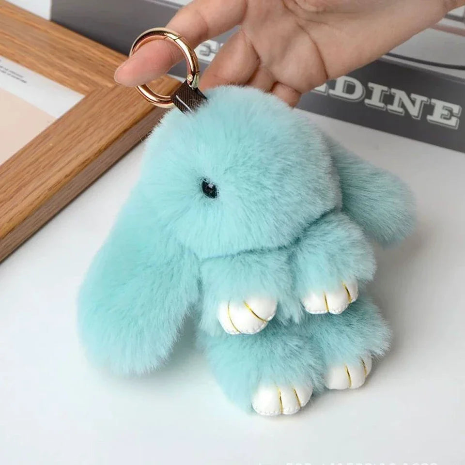 ZAKOL 15 cm (5.9 in) Fluffy Rabbit Fur Pom Pom Keychain — Soft Bunny Bag Charm