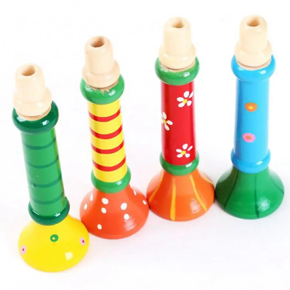 Wooden Trumpet Children Toy – Montessori-Inspired Horn Whistle Musical Instrument for Kids, Designed to Enhance Early Sound Recognition, Cognitive Skills, and Hand-Eye Coordination Through Playful Sound Training Games.