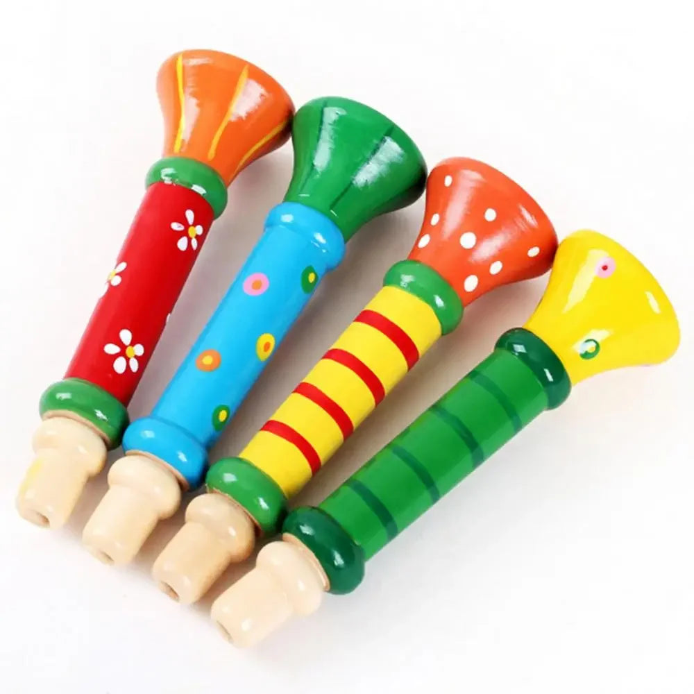 Wooden Trumpet Children Toy – Montessori-Inspired Horn Whistle Musical Instrument for Kids, Designed to Enhance Early Sound Recognition, Cognitive Skills, and Hand-Eye Coordination Through Playful Sound Training Games.