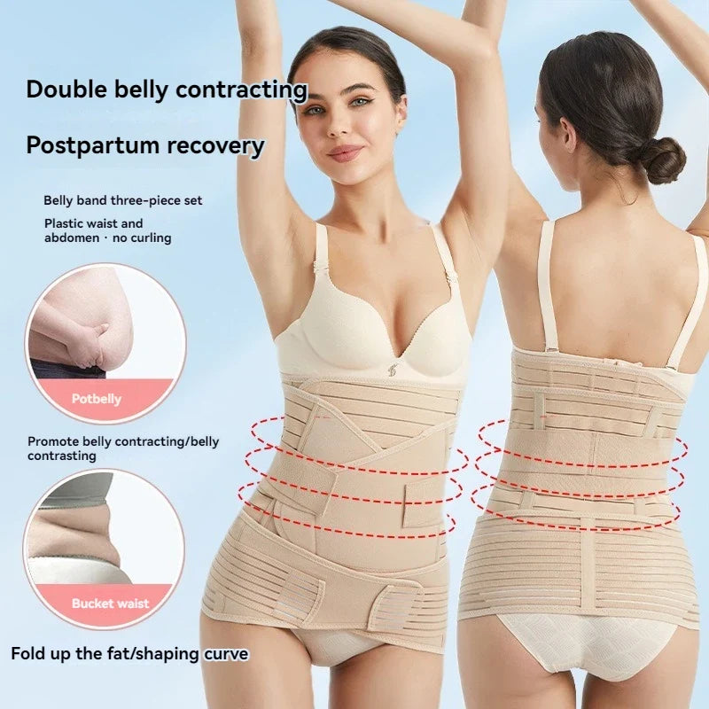 3-In-1 Postpartum Abdominal Belt, Three Piece Set for Pregnant Women, Breathable Waist Cinching and Body Shaping Belt
