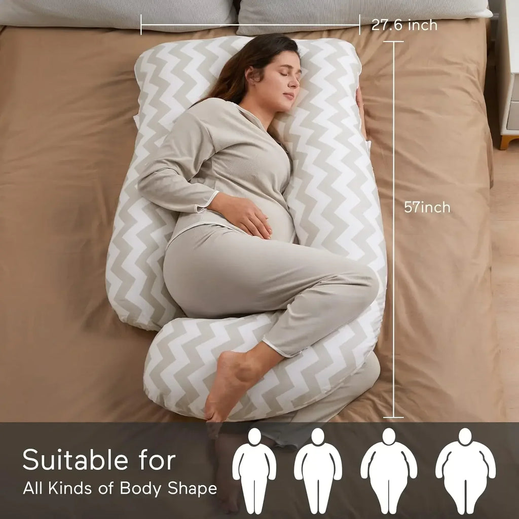 U-Shaped Pregnancy Pillow with Removable Cotton Cover - 57 Inch Full Body Maternity Support Pillow, Must-Have for Pregnant Women