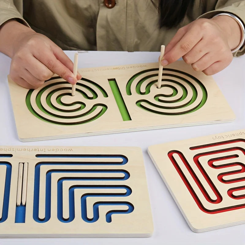 Wooden Left-Right Brain Puzzle Toy for Kids – Pen Trajectory Control Game for Hand-Eye Coordination & Focus Training