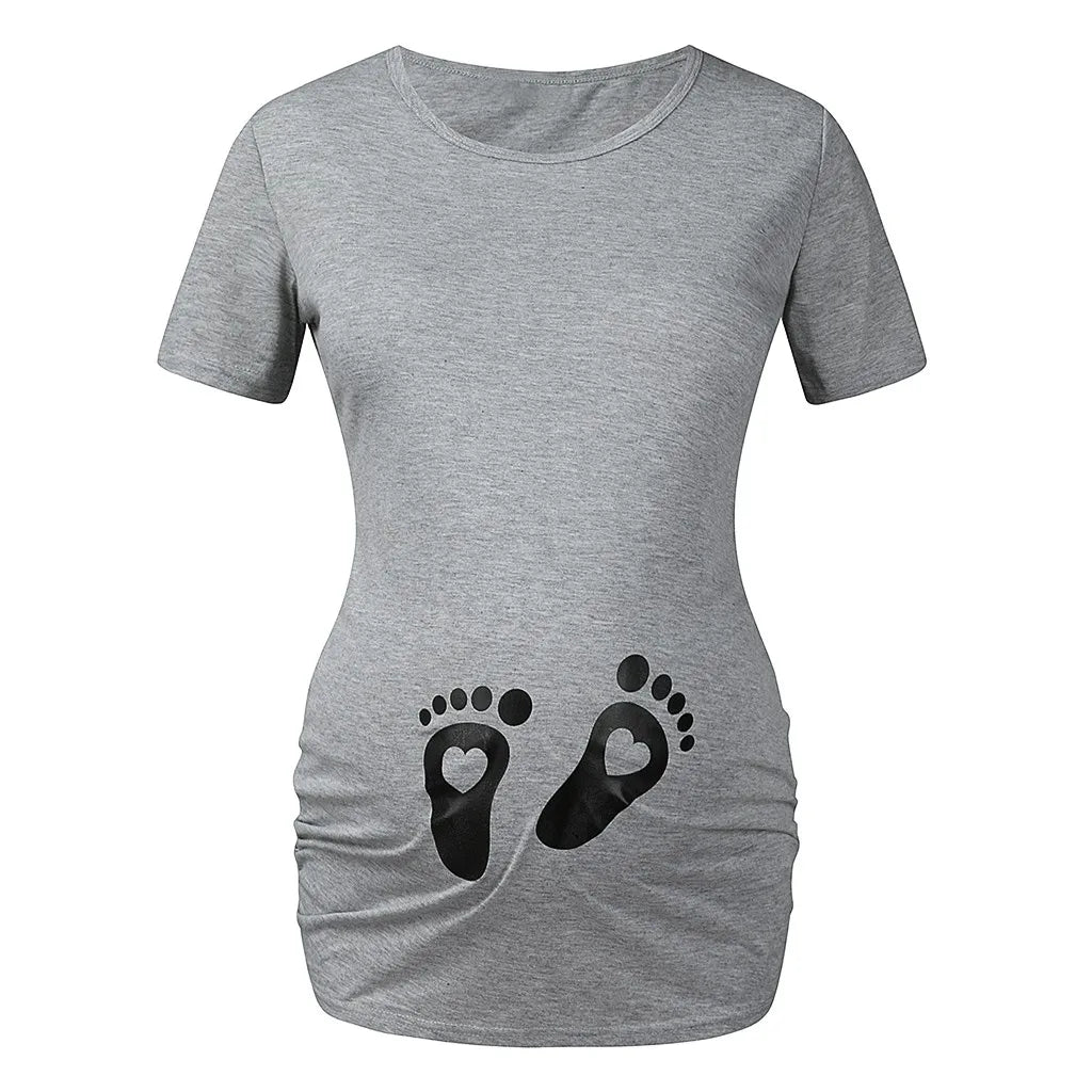 Apparel Shirt Heart Women Graphic Maternity Tops Print Short Baby T-shirt Cartoon Feet Sleeve Maternity Tops and Blouses Lace