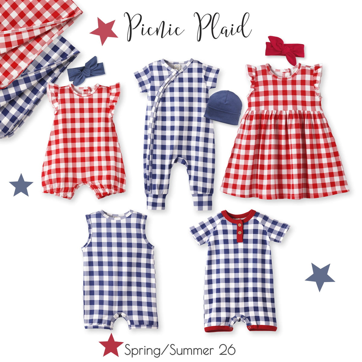 Picnic Plaid Bamboo Baby Zipper Romper w/Convertible Cuffs