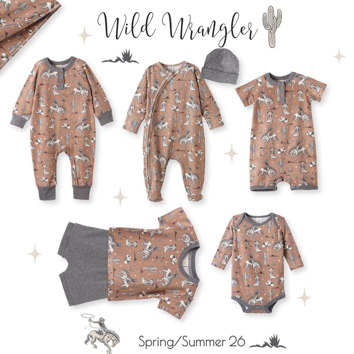 Wild Wrangler/Brown Western Baby Boy Bamboo Zipper Romper
