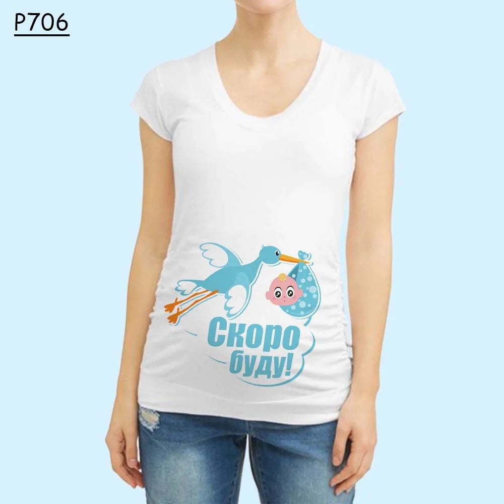 Cute Pregnant Women Maternity Clothes Baby Print Funny T-shirt - Summer Maternity Top, Pregnancy Announcement New Baby Tee