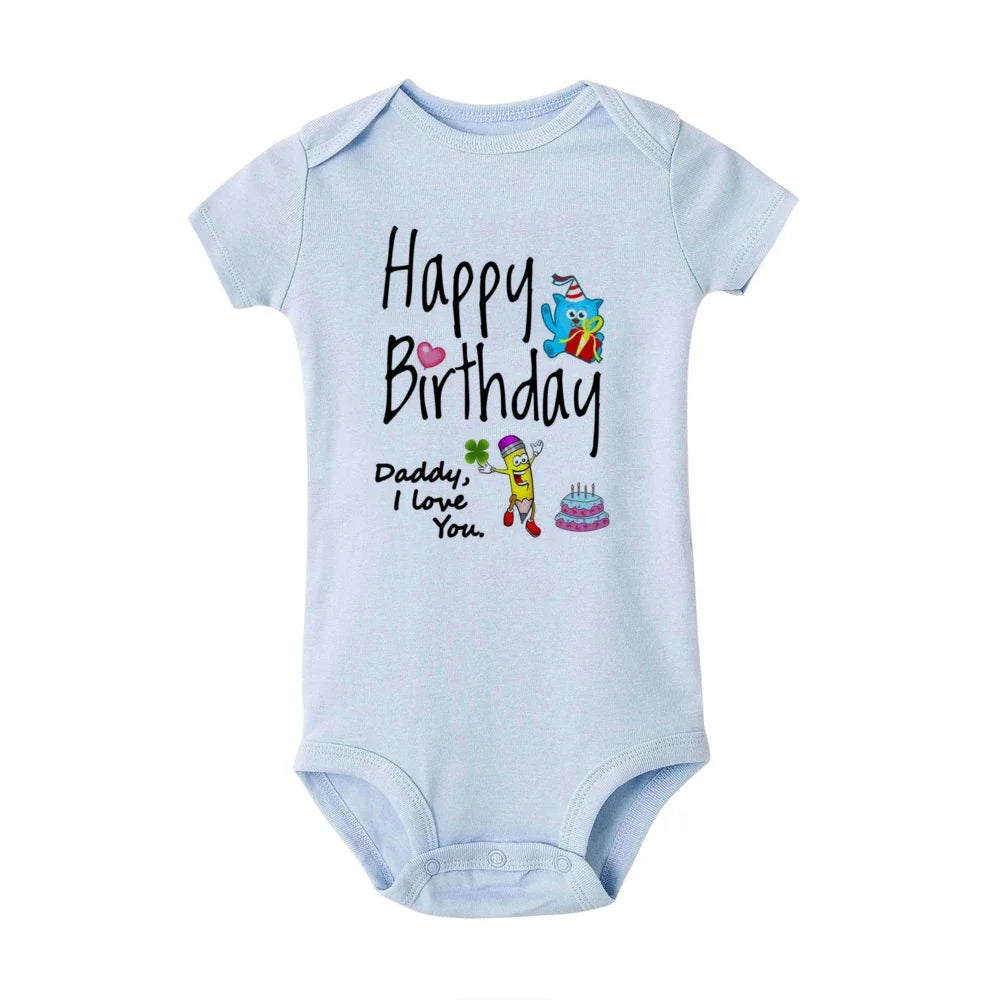 “Happy Birthday Daddy, I Love You” – Adorable Newborn Baby Bodysuit, Short-Sleeve Infant Romper, Perfect Birthday Gift for Dad