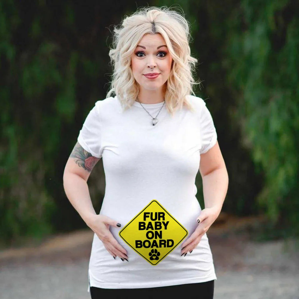 Plus Size Funny Maternity T-Shirt Baby on Board Pattern Print Pregnant Woman Tops, Pregnancy Short Sleeve T-Shirt Clothes