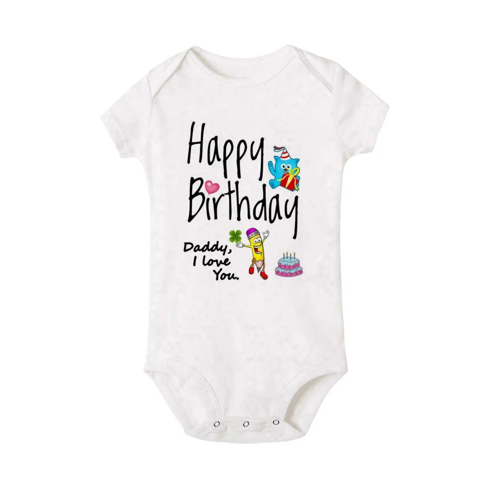 “Happy Birthday Daddy, I Love You” – Adorable Newborn Baby Bodysuit, Short-Sleeve Infant Romper, Perfect Birthday Gift for Dad