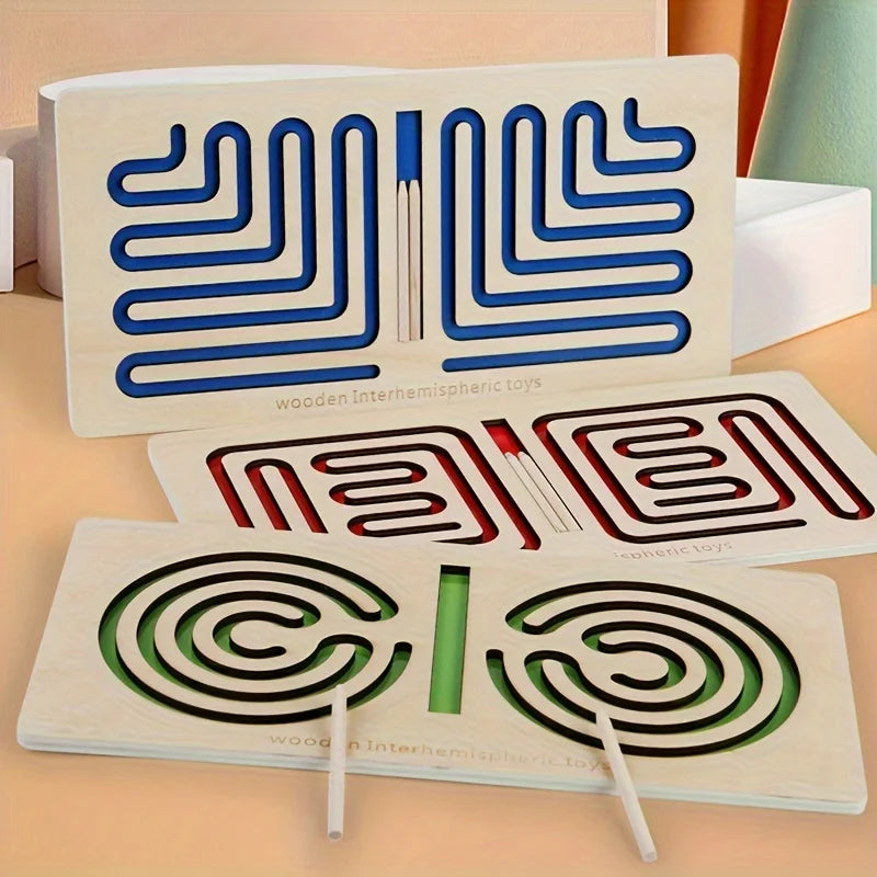 Wooden Left-Right Brain Puzzle Toy for Kids – Pen Trajectory Control Game for Hand-Eye Coordination & Focus Training