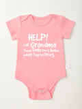 “Help Call Grandma” Letter Print Newborn Infant Rompers – Cute Short Sleeve Toddler Jumpsuit – Fashion Baby Boy & Girl Bodysuit