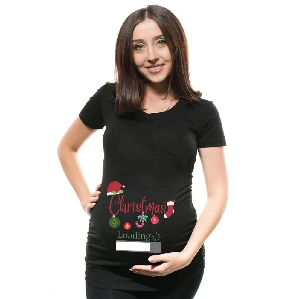Baby's 1st Christmas Maternity T-shirt Snowman Buttons Funny Pregnancy Tee Cute Christmas T-shirt Pregnant Maternity T-shirts