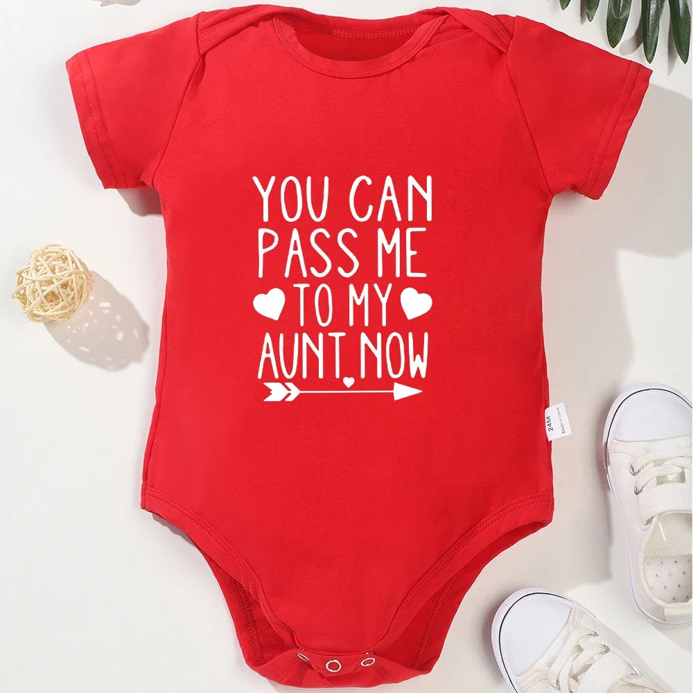 “You Can Pass Me to My Aunt Now” – Fun Baby Onesie, American Style Harajuku Cotton Romper for Newborn Boys, Cozy & Breathable
