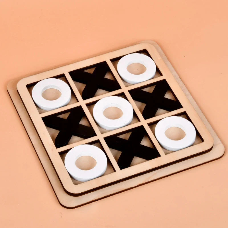 Wooden Tic-Tac-Toe Chess – Three Line OX Puzzle Board, Early Education Table Game Toy for Kids and Children