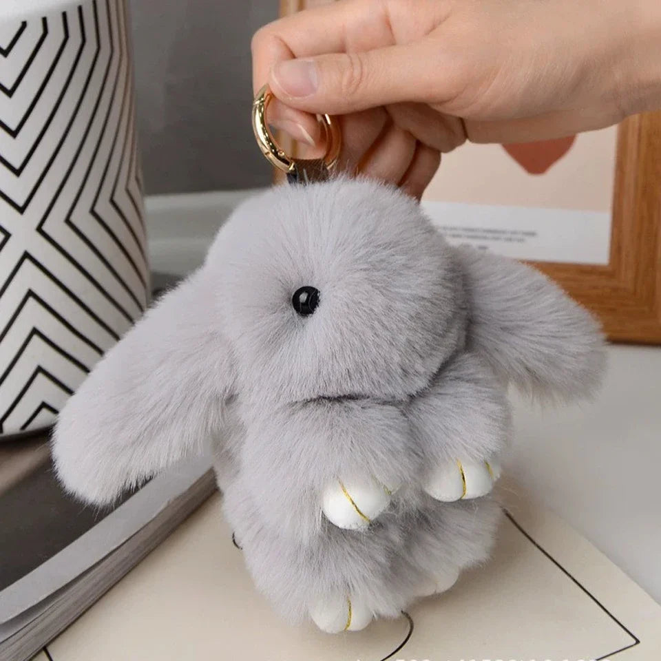 ZAKOL 15 cm (5.9 in) Fluffy Rabbit Fur Pom Pom Keychain — Soft Bunny Bag Charm