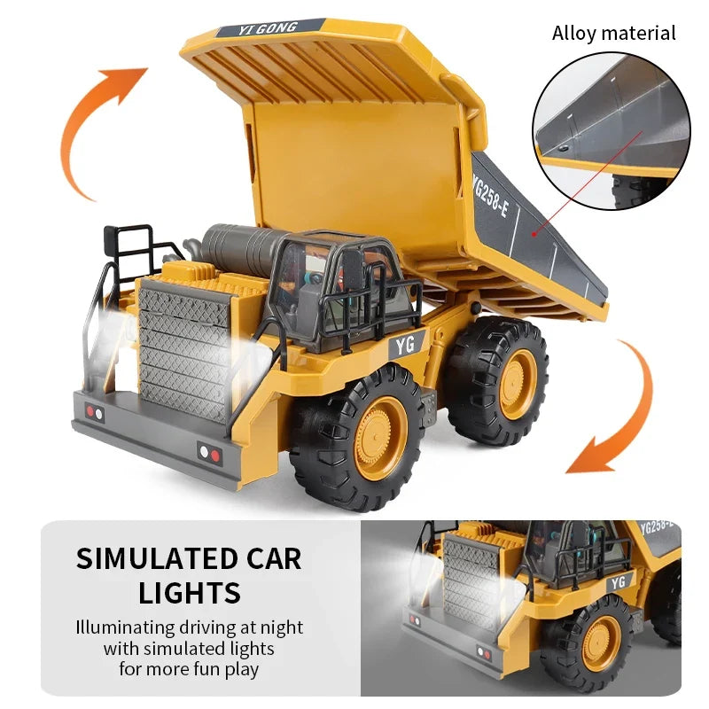 ZWN 2.4G Remote Control Excavator Dump Truck Alloy Construction Vehicle Toy