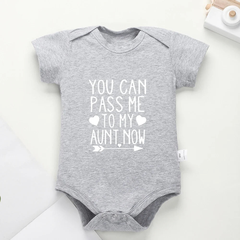 “You Can Pass Me to My Aunt Now” – Fun Baby Onesie, American Style Harajuku Cotton Romper for Newborn Boys, Cozy & Breathable