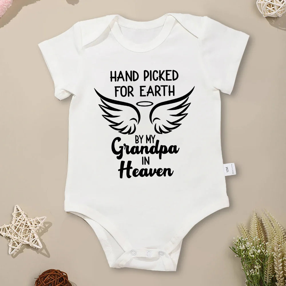 “Hand Picked for Earth by My Grandpa in Heaven” – Cute Newborn Onesie, Cotton Baby Bodysuit for Boys & Girls, Special Gift for Newborns
