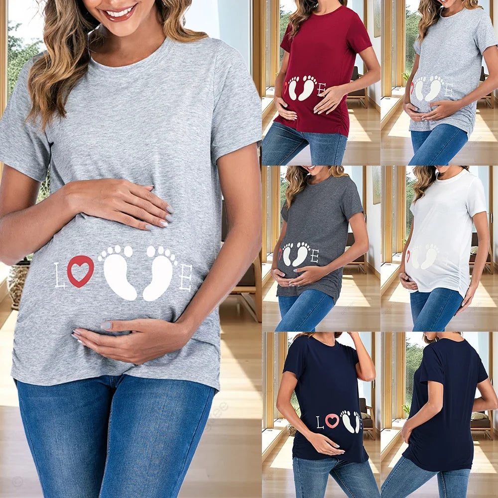 Women's Pregnancy Short Sleeve Printed T-shirt Ladies Summer Tunic Tops for Maternity