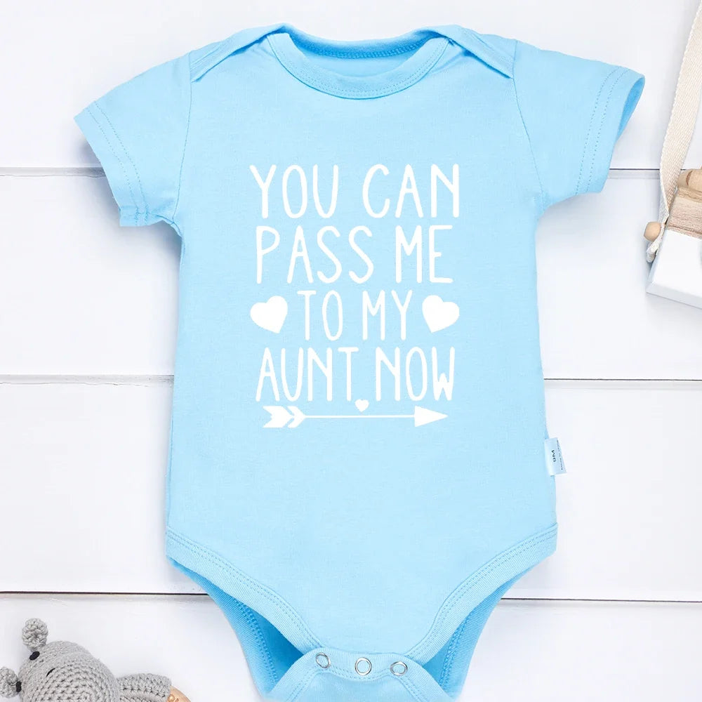 “You Can Pass Me to My Aunt Now” – Fun Baby Onesie, American Style Harajuku Cotton Romper for Newborn Boys, Cozy & Breathable