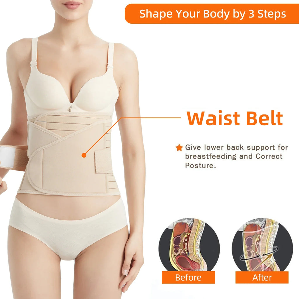 3-In-1 Postpartum Abdominal Belt, Three Piece Set for Pregnant Women, Breathable Waist Cinching and Body Shaping Belt