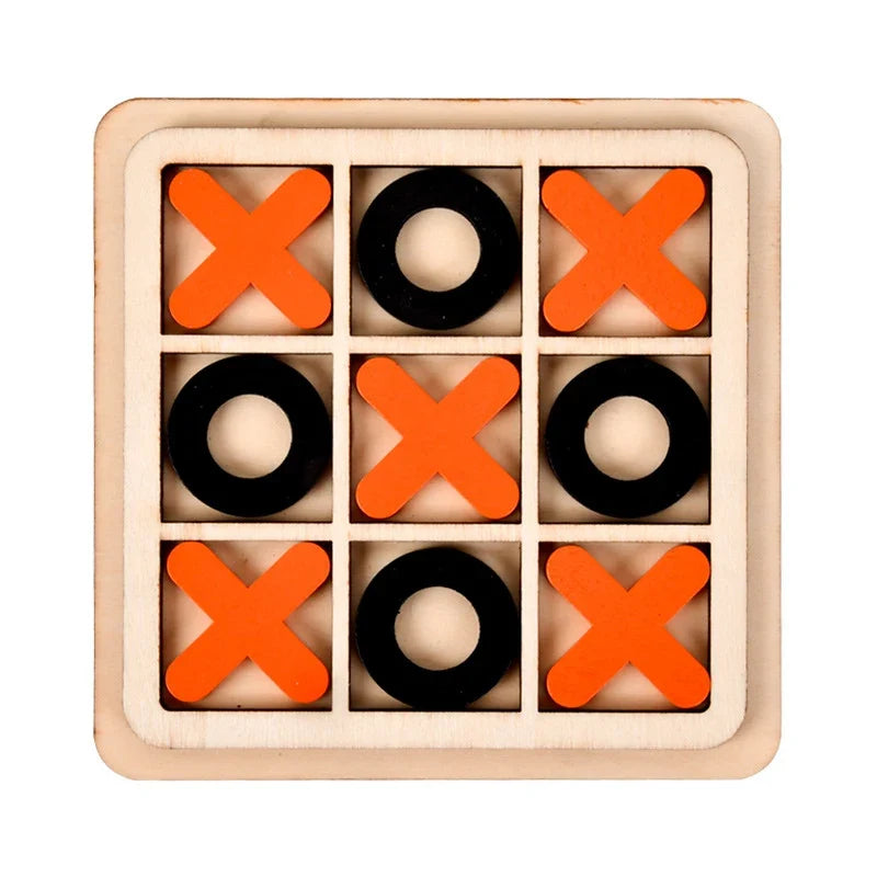 Wooden Tic-Tac-Toe Chess – Three Line OX Puzzle Board, Early Education Table Game Toy for Kids and Children