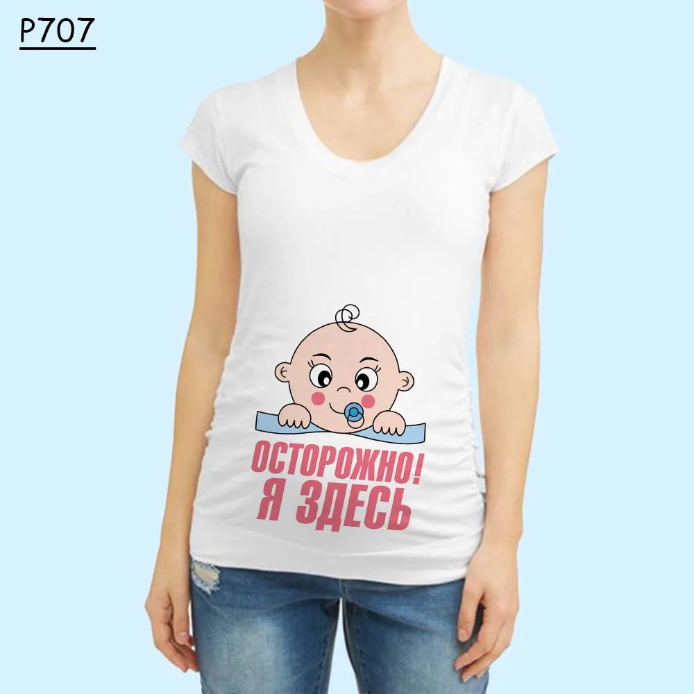 Cute Pregnant Women Maternity Clothes Baby Print Funny T-shirt - Summer Maternity Top, Pregnancy Announcement New Baby Tee