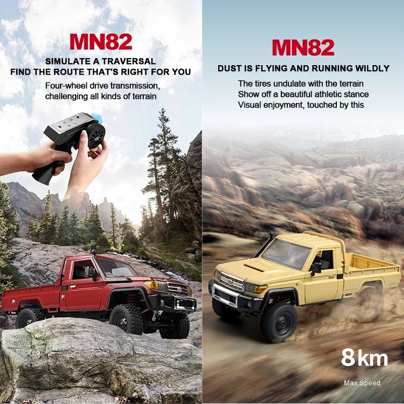 ZWN MN82 1:12 Retro RC Car with LED Lights and 4WD Remote Control Pickup Truck