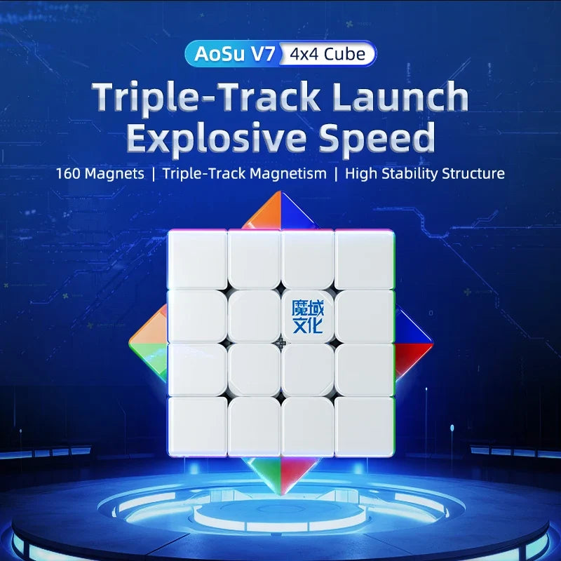 [JudyCube] MOYU AOSU V7 4x4 Track Magnets UV Magic Speed Cube, Stickerless Aosu Fidget Toy, Cubo Magico Puzzle
