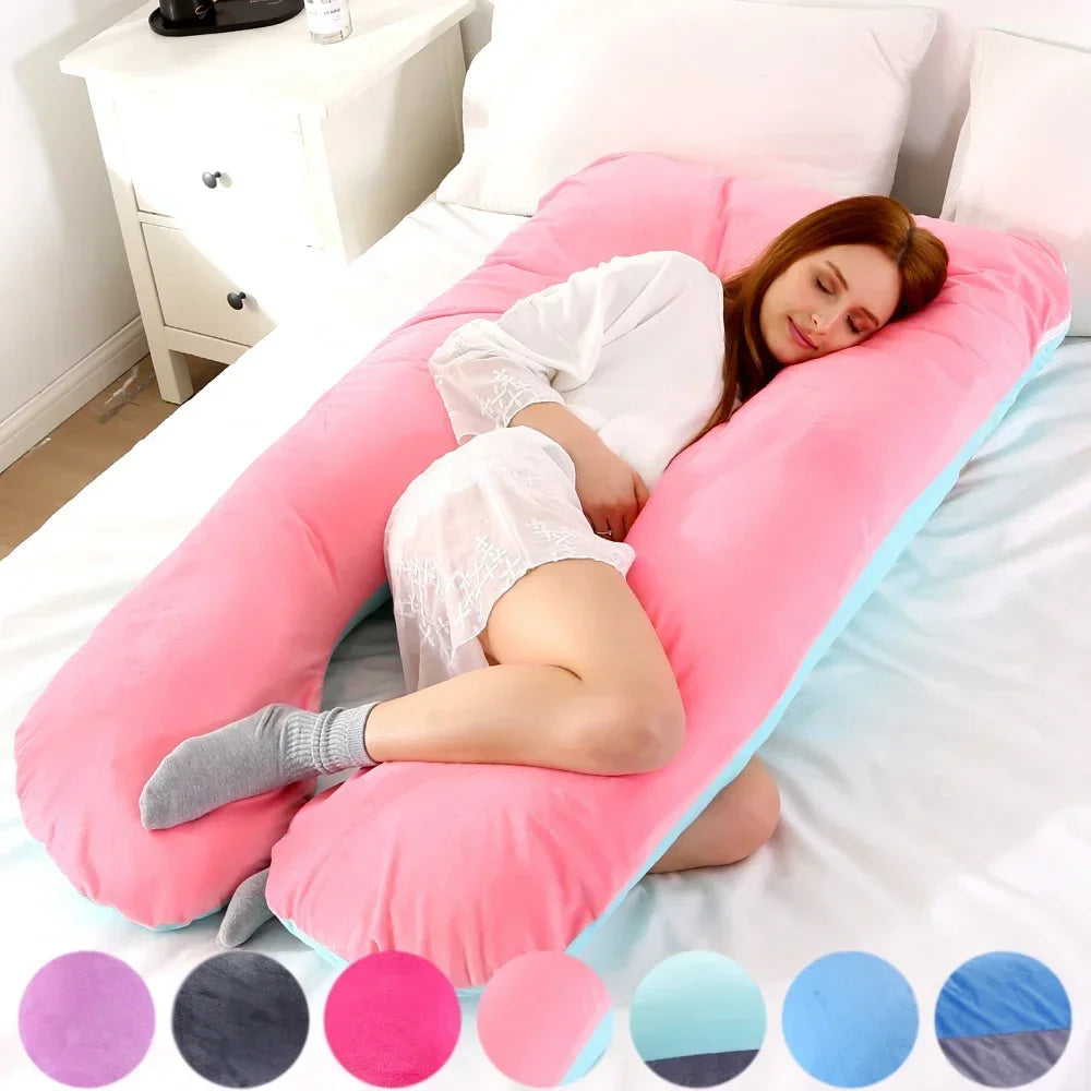 Soft Fleece Pregnancy Pillow - U-Type Lumbar Cushion for Pregnant Women, Multi-Function Side Protection, Pillowcase, PP Cotton