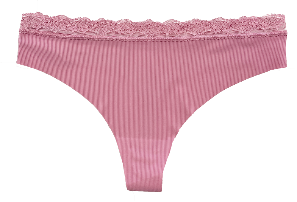 Laser Cut Rib Thong with Lace Waist, XS-2X