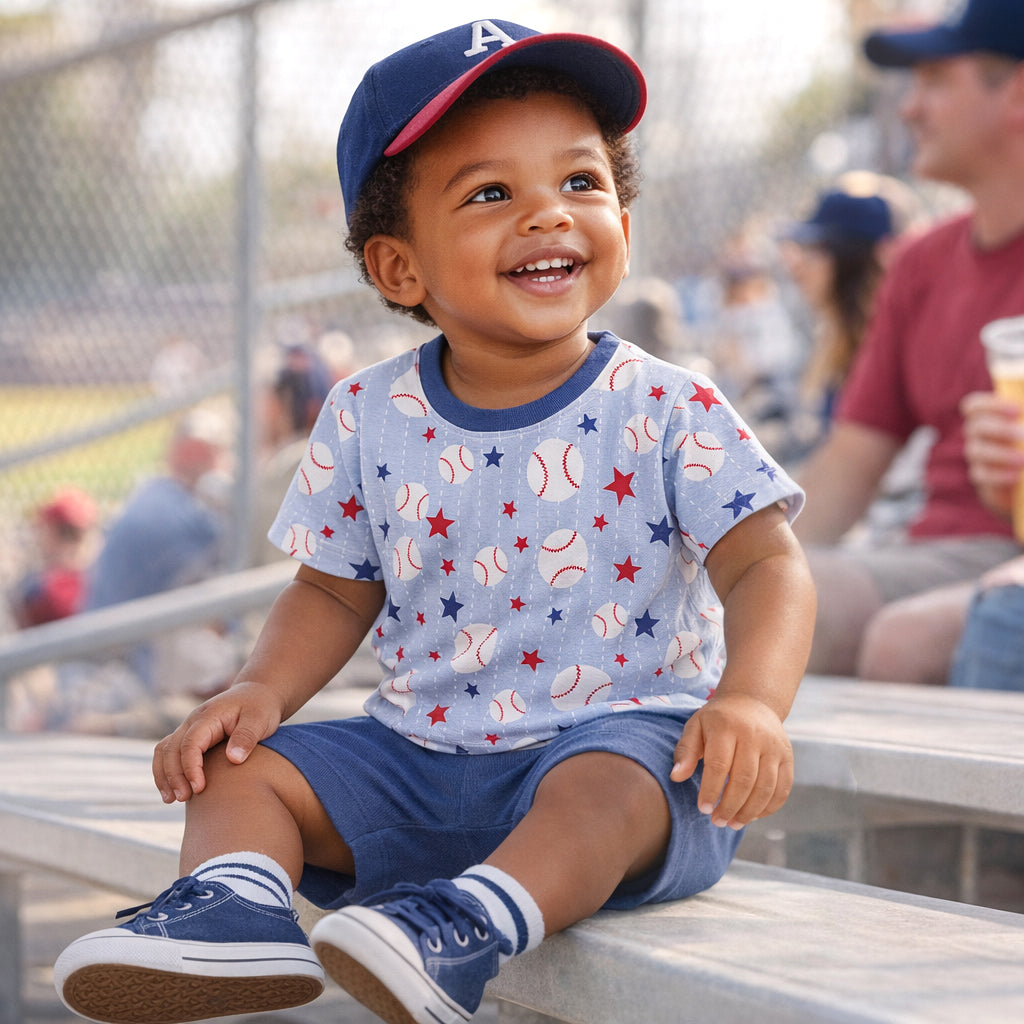 Grand Slam Baseball Bamboo Tee & Cotton Shorts Set for Boys
