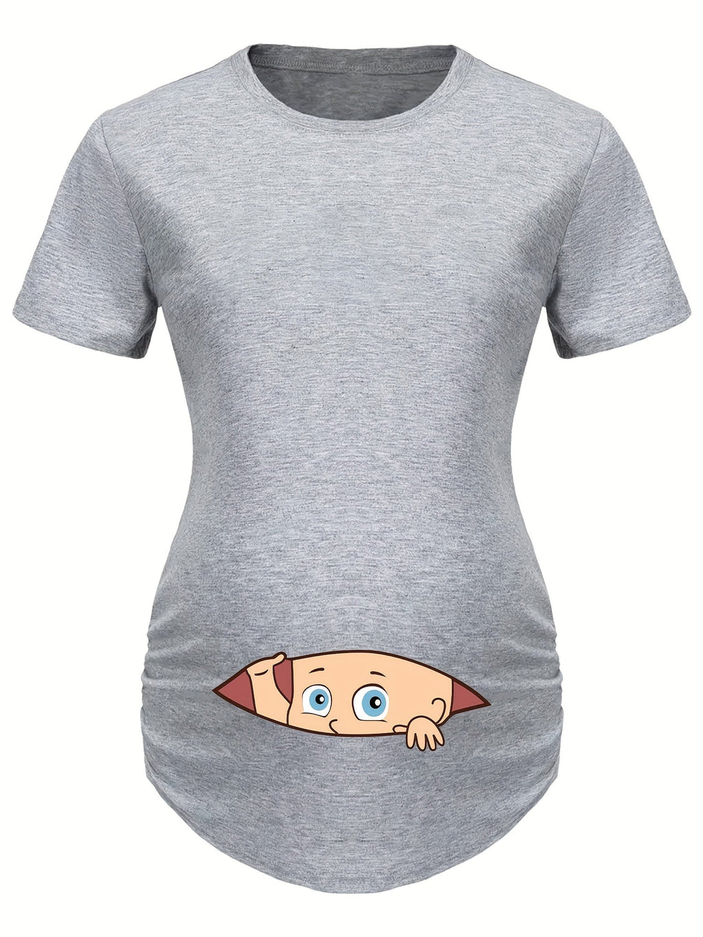 Letter Printed Short-sleeved Maternity Wear Black T-shirt with Big-eyed Baby Pattern