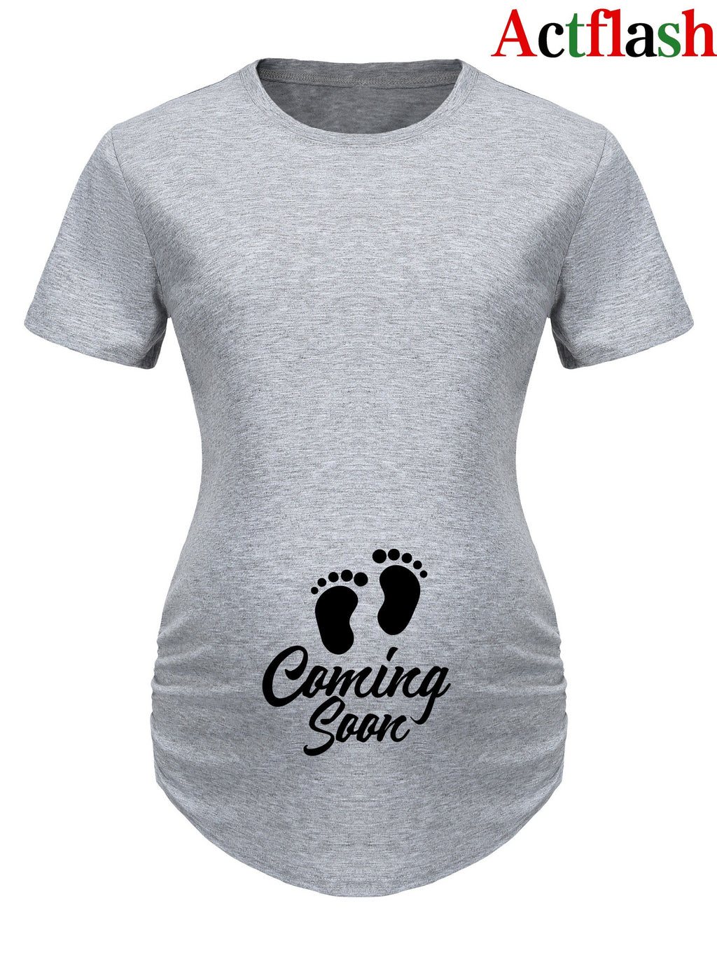Maternity Casual Cartoon Cute Footprint Print Short Sleeve Slim Fit T-shirt For Summer Pregnancy Gift