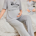 Cute Panda Print Maternity Nursing Pajama Set – Short-Sleeve Nursing Top & Pants for Pregnant Women