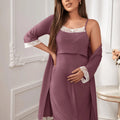 Nursing Maternity Pajama Set – 2-Piece Long Sleeve Stretch Sleepwear for Pregnant Women, Breastfeeding Friendly