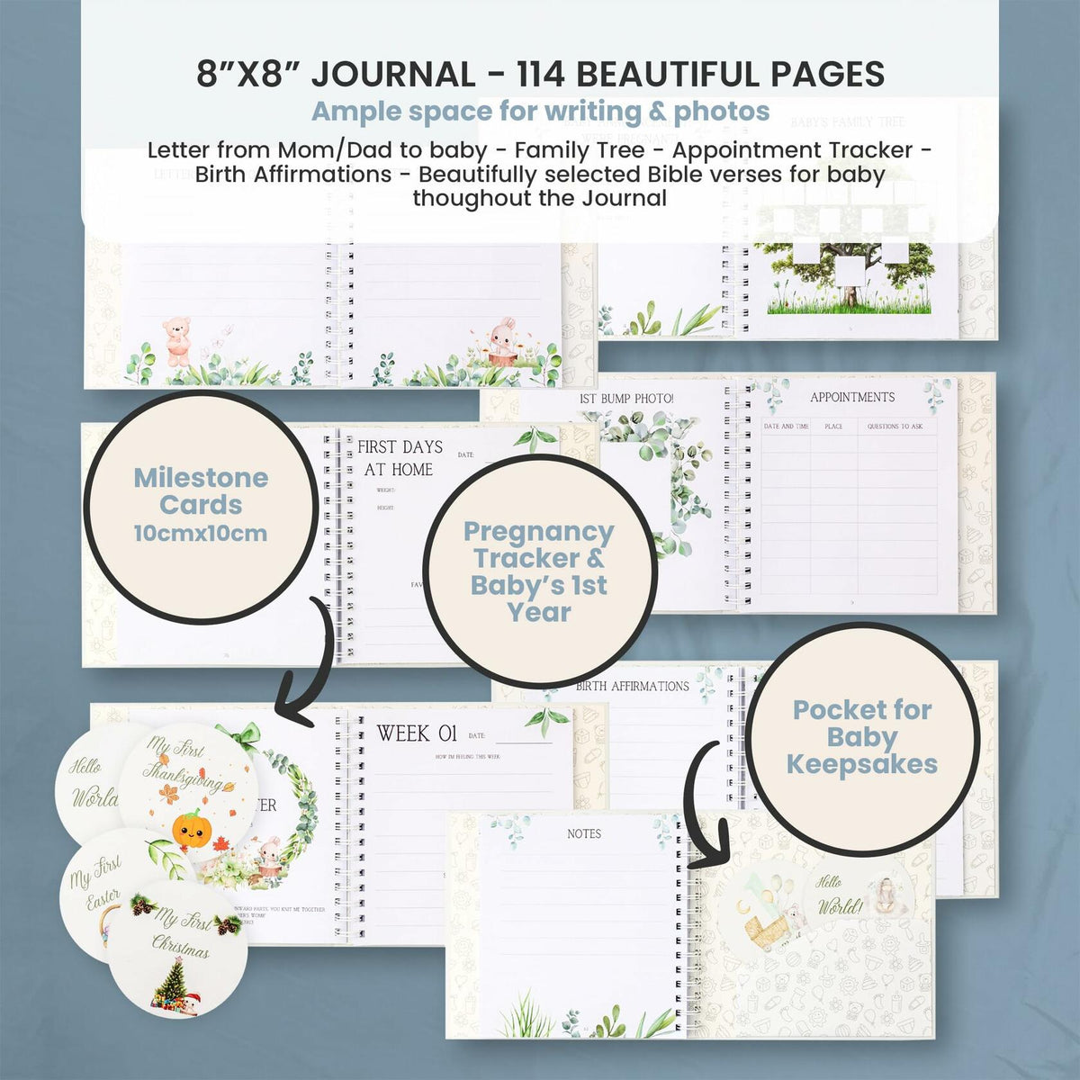 Kiki and Laly Pregnancy Must Haves Journal & Baby Milestone Cards White Set