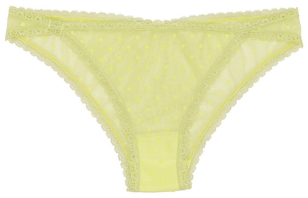 Flocked Polka Dot Mesh Cheeky with Lace Details