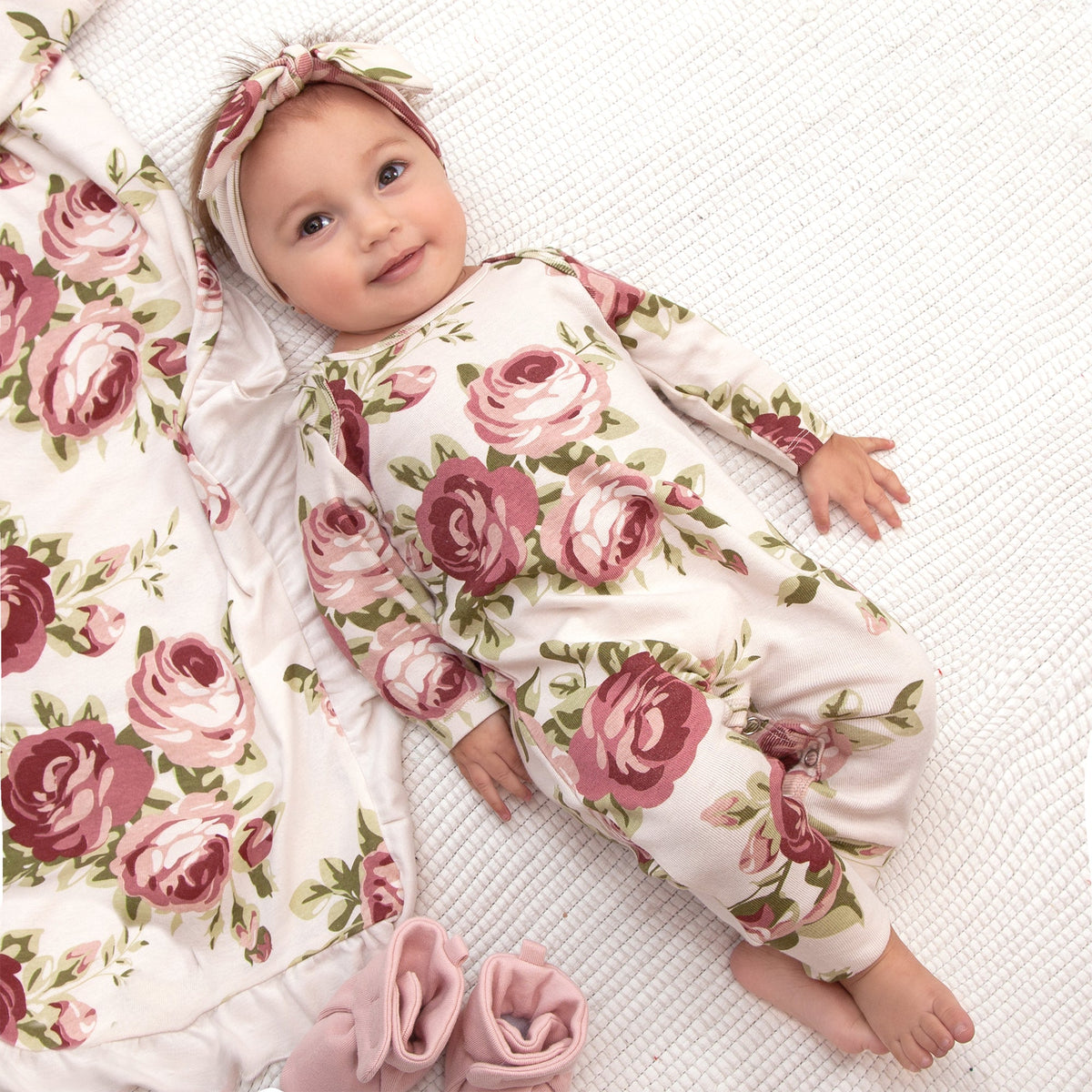 Baby Girl Cabbage Rose Cotton Romper